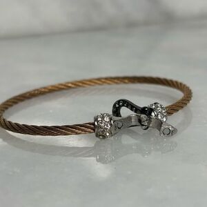 Rose Gold-tone Twisted Cable With Black and Silver Rhinestone Horseshoe Clasp Ba